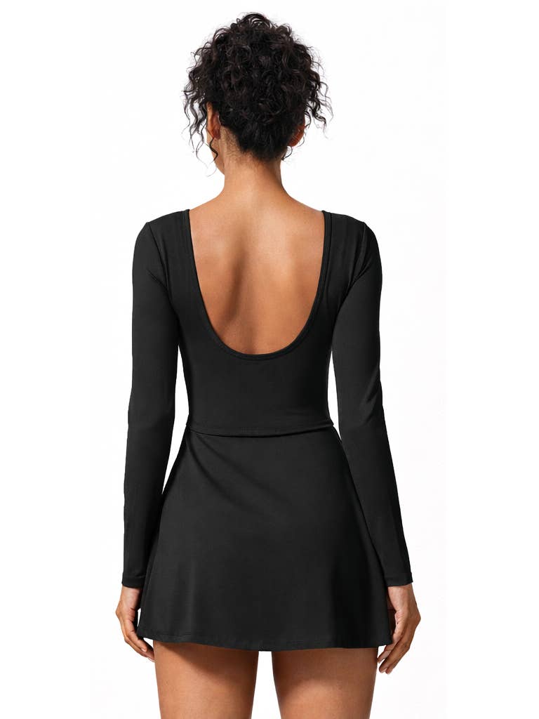 Long Sleeve Dress Skorts with Bow Tie