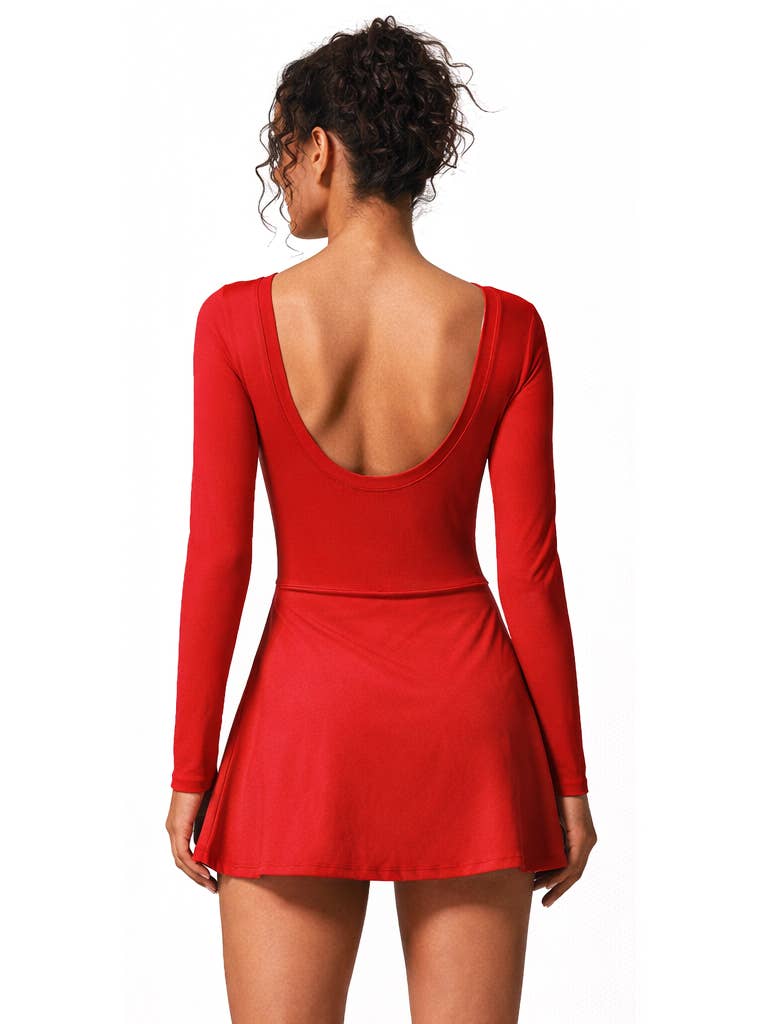 Long Sleeve Dress Skorts with Bow Tie