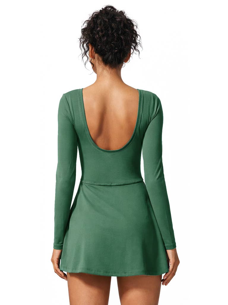 Long Sleeve Dress Skorts with Bow Tie