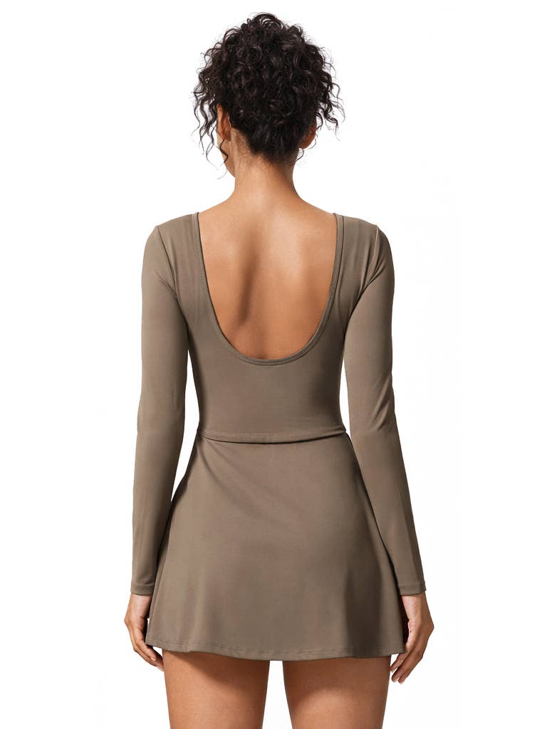 Long Sleeve Dress Skorts with Bow Tie