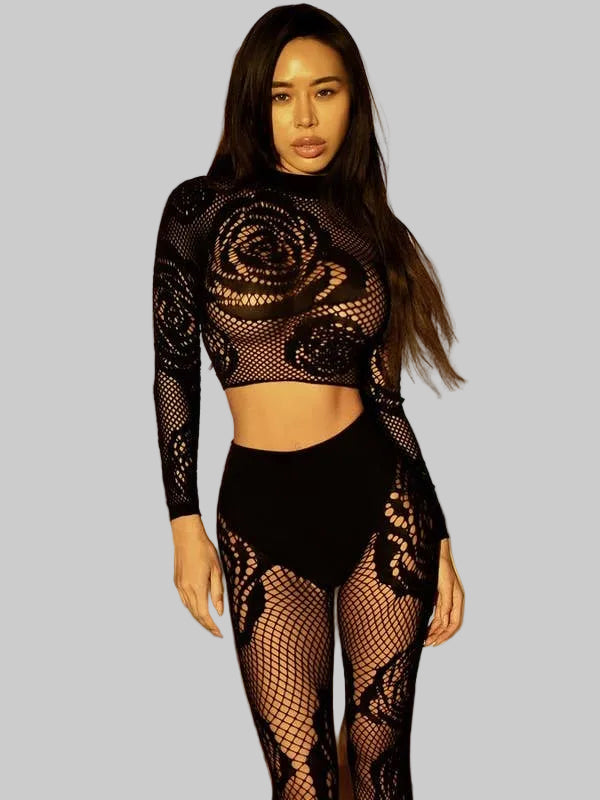 Tough Rose Mock Neck Two-Piece Lingerie Set