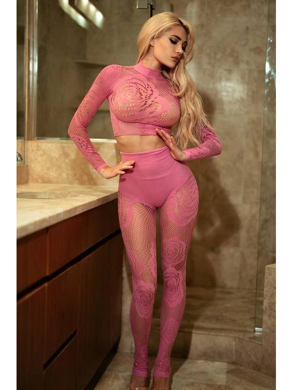 Tough Rose Mock Neck Two-Piece Lingerie Set