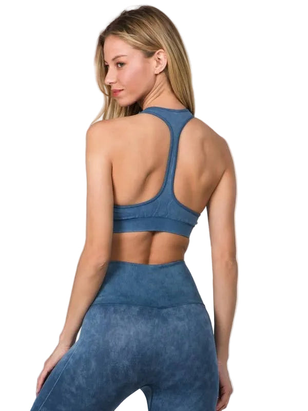 Racerback Vintage Wash Activewear Sports Bra