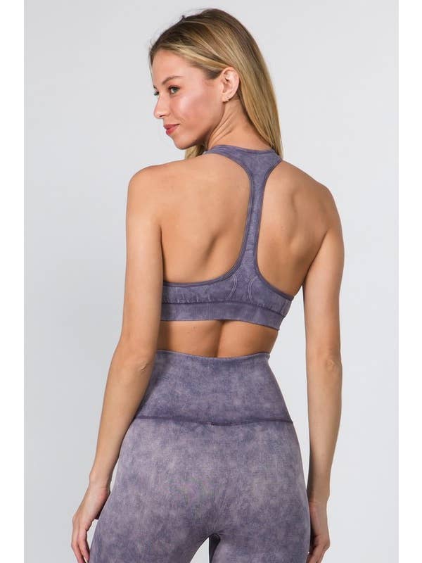 Racerback Vintage Wash Activewear Sports Bra