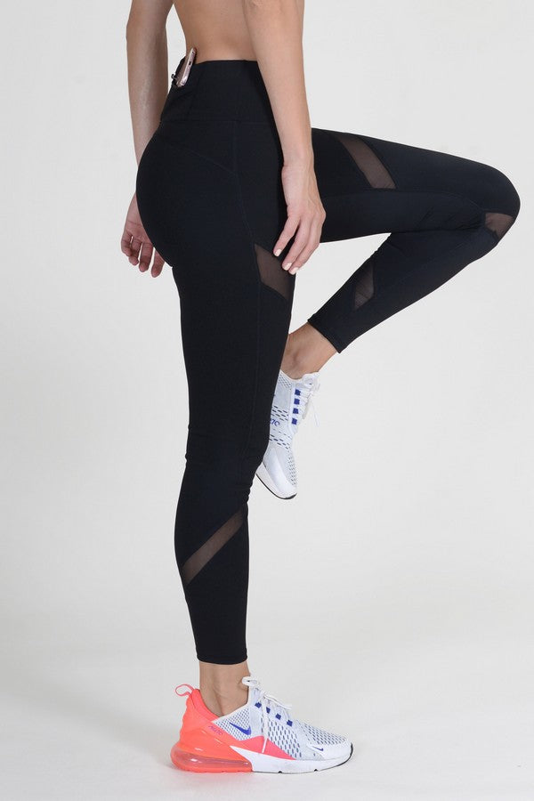 Mesh-panel Compression Leggings W/ Zipper Pocket