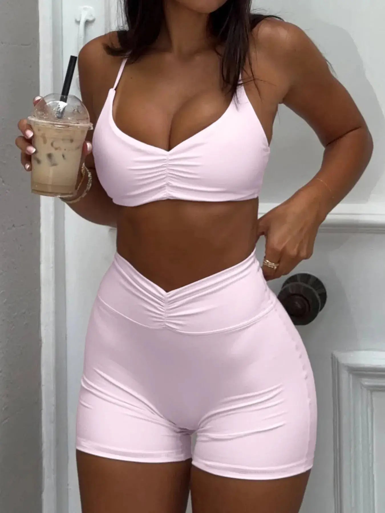 Ruched Sports Bra and High-Waisted Shorts Set (Preorder)