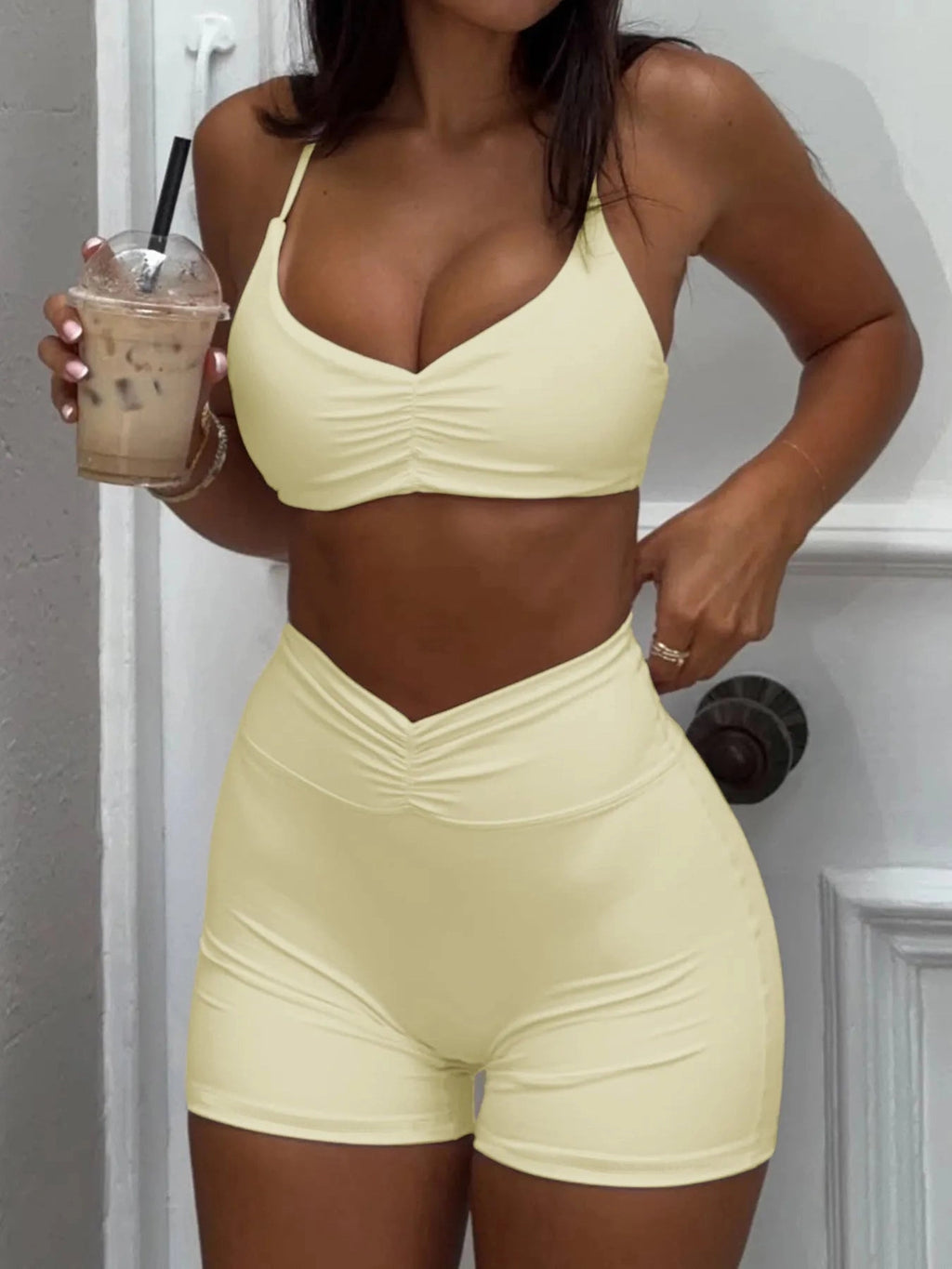 Ruched Sports Bra and High-Waisted Shorts Set (Preorder)