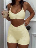 Ruched Sports Bra and High-Waisted Shorts Set (Preorder)