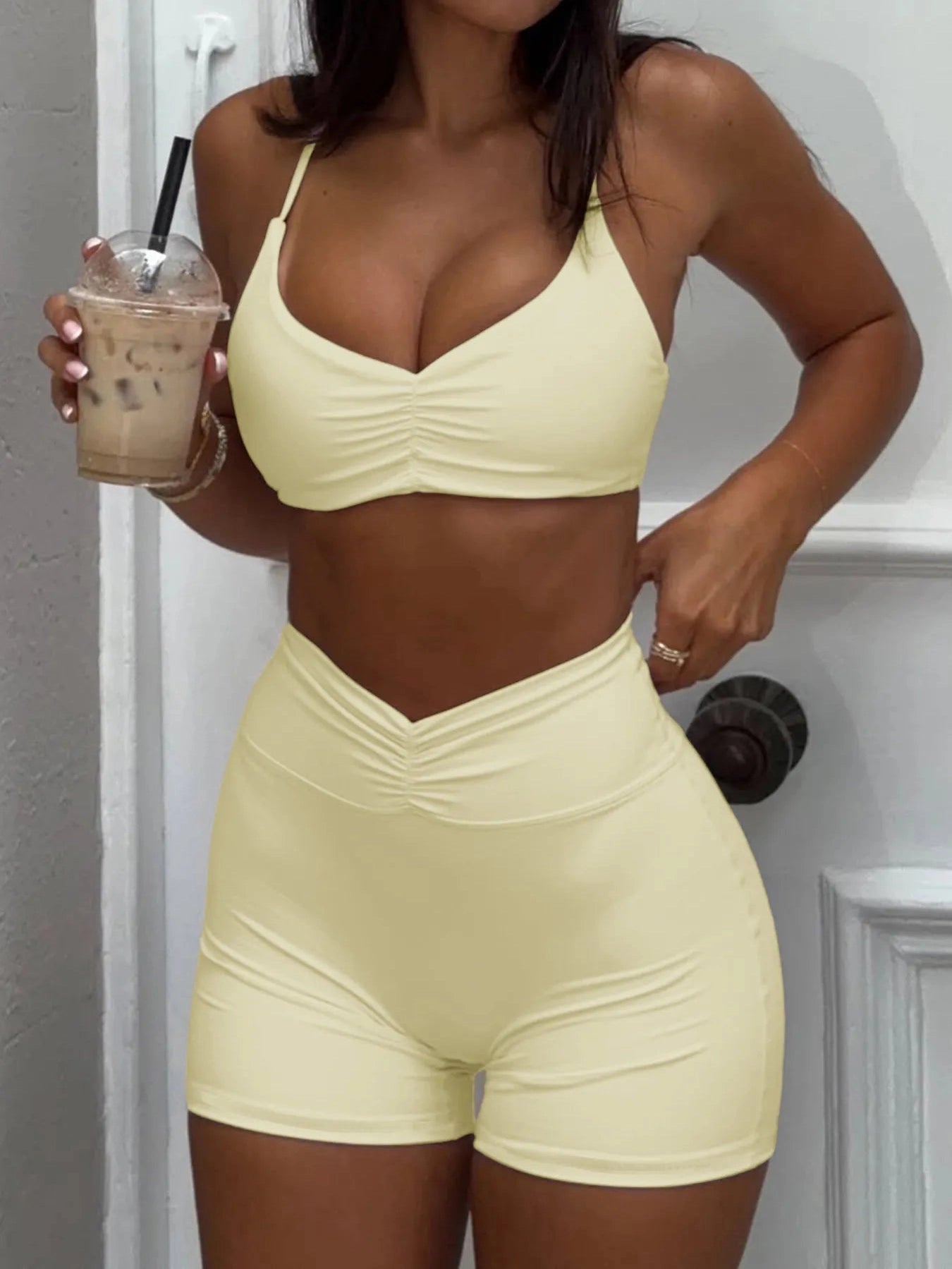 Ruched Sports Bra and High-Waisted Shorts Set (Preorder)