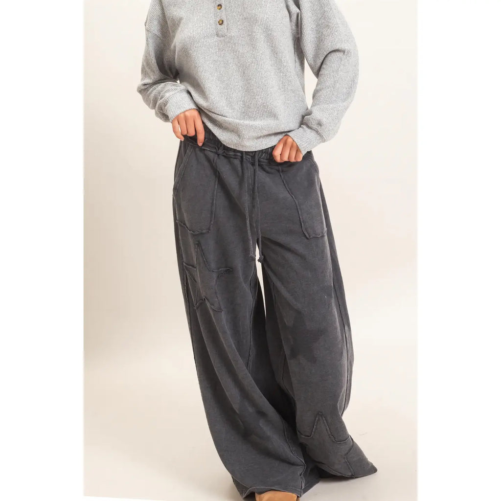 Mineral Wash Star Patch and Print Wide Leg Joggers