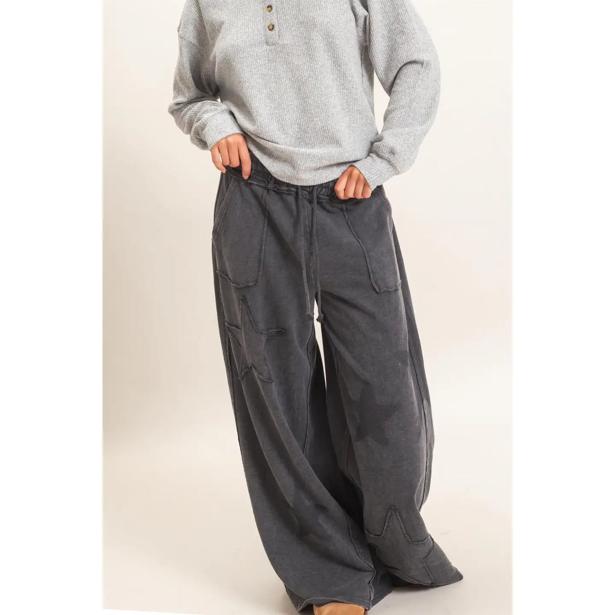 Mineral Wash Star Patch and Print Wide Leg Joggers