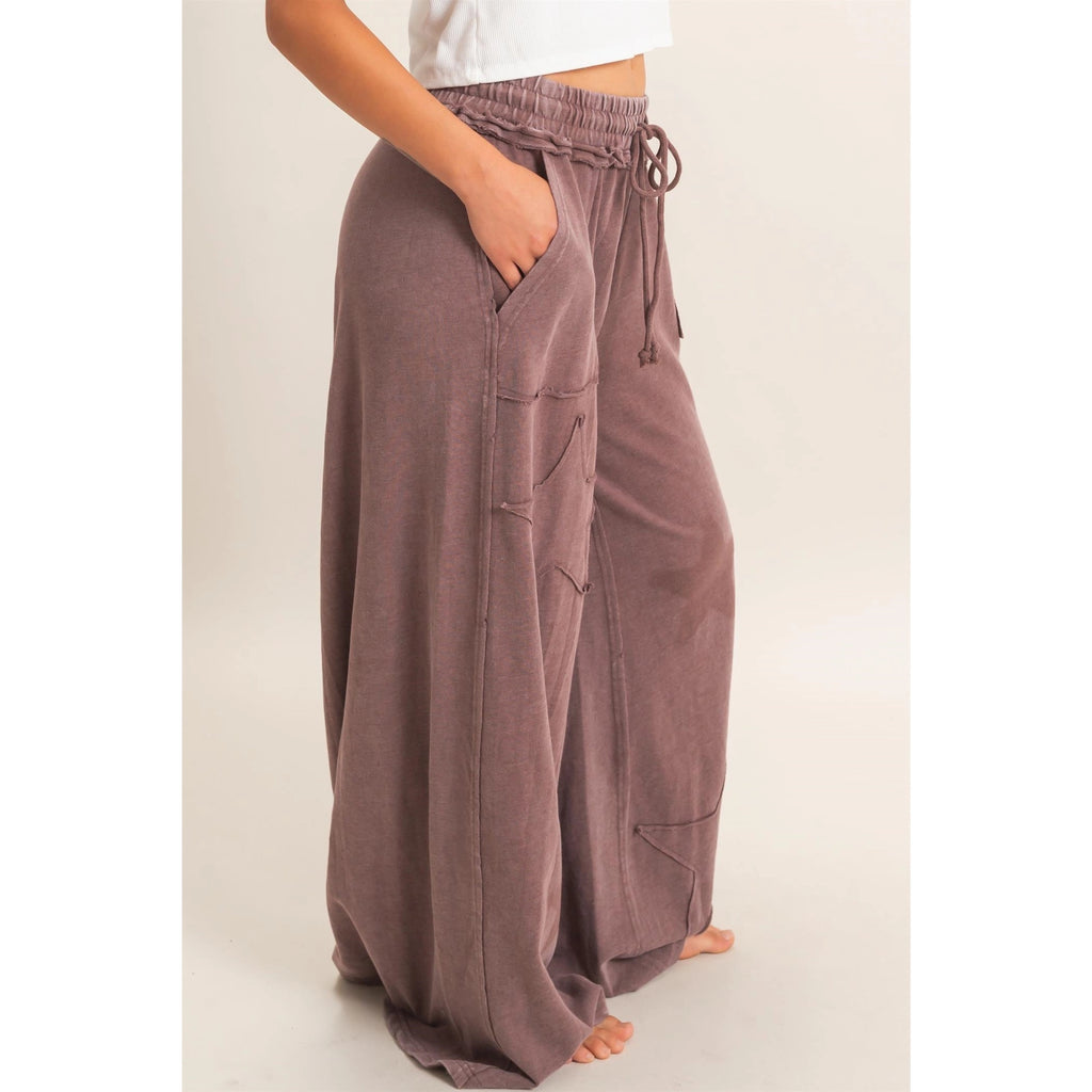 Mineral Wash Star Patch and Print Wide Leg Joggers