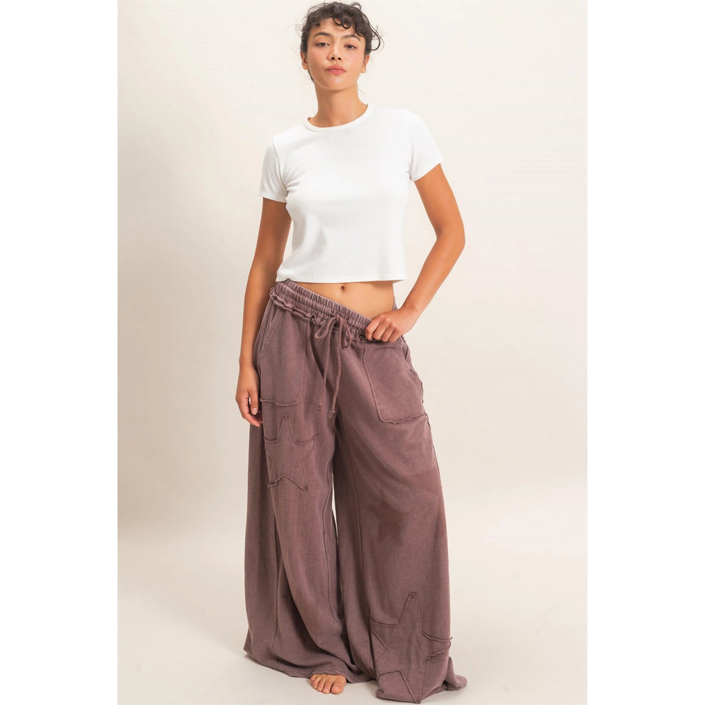 Mineral Wash Star Patch and Print Wide Leg Joggers