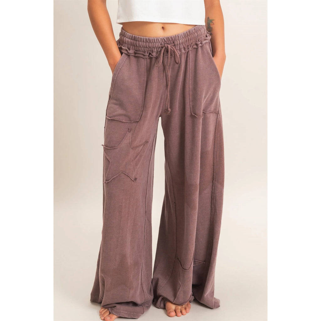 Mineral Wash Star Patch and Print Wide Leg Joggers