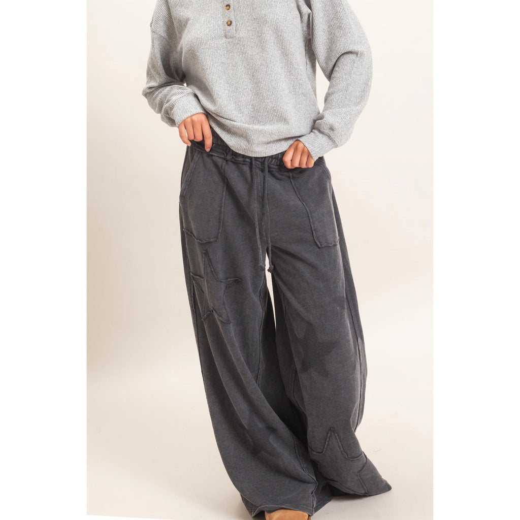 Mineral Wash Star Patch and Print Wide Leg Joggers
