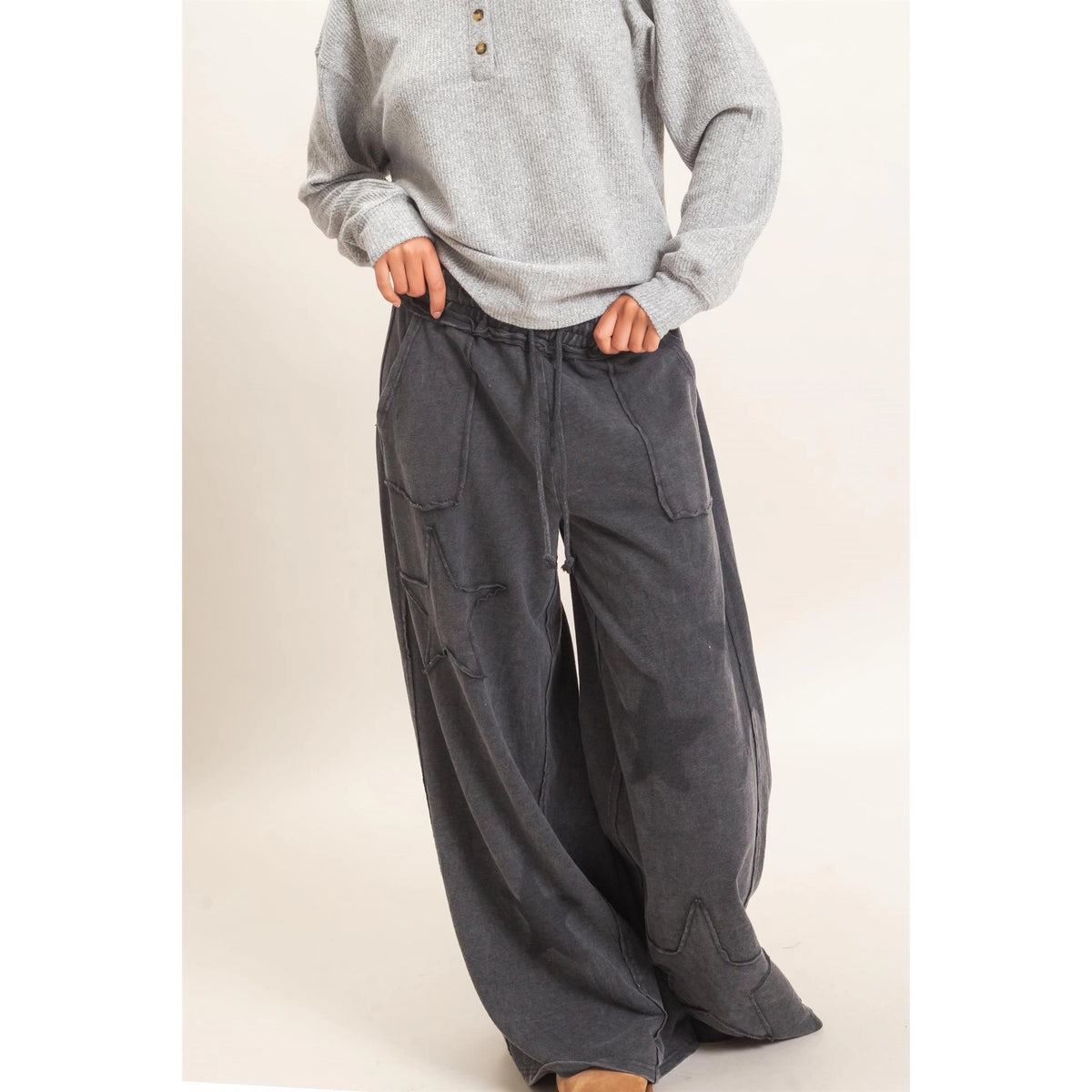 Mineral Wash Star Patch and Print Wide Leg Joggers