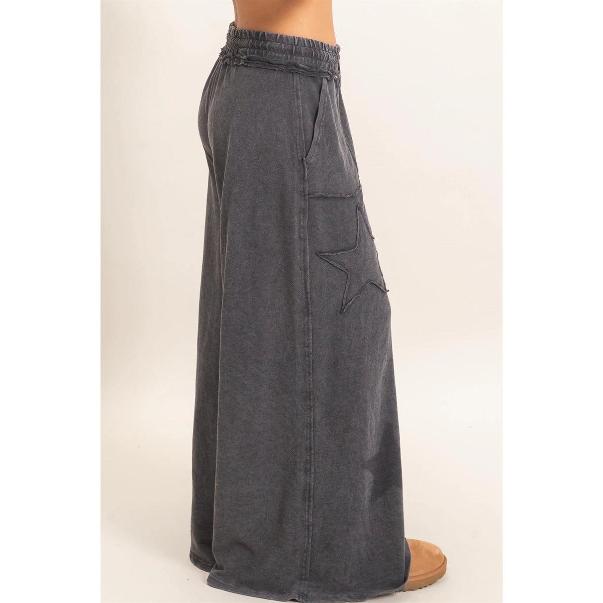 Mineral Wash Star Patch and Print Wide Leg Joggers