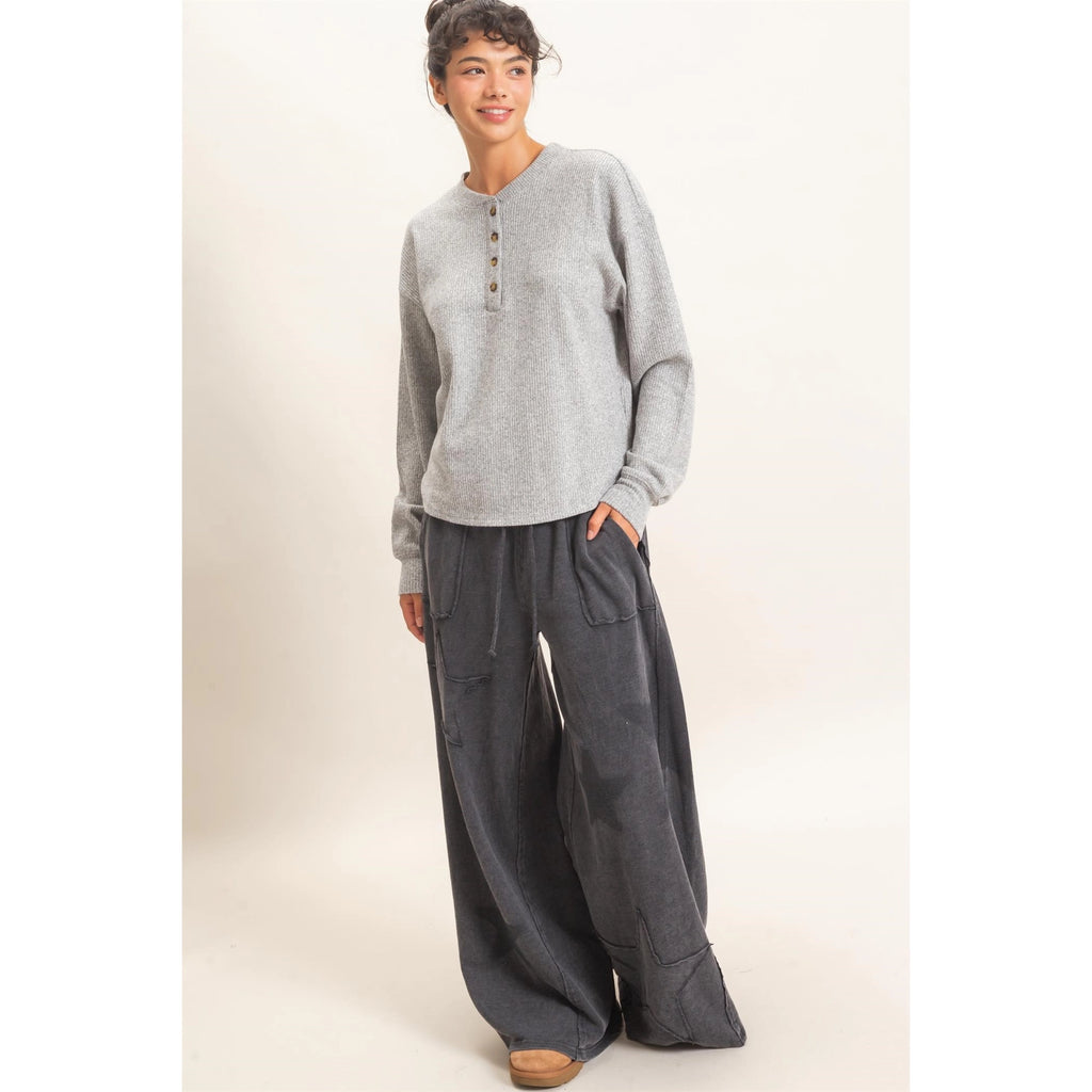 Mineral Wash Star Patch and Print Wide Leg Joggers