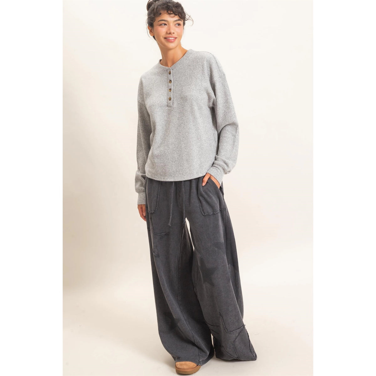 Mineral Wash Star Patch and Print Wide Leg Joggers