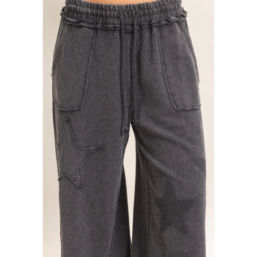 Mineral Wash Star Patch and Print Wide Leg Joggers