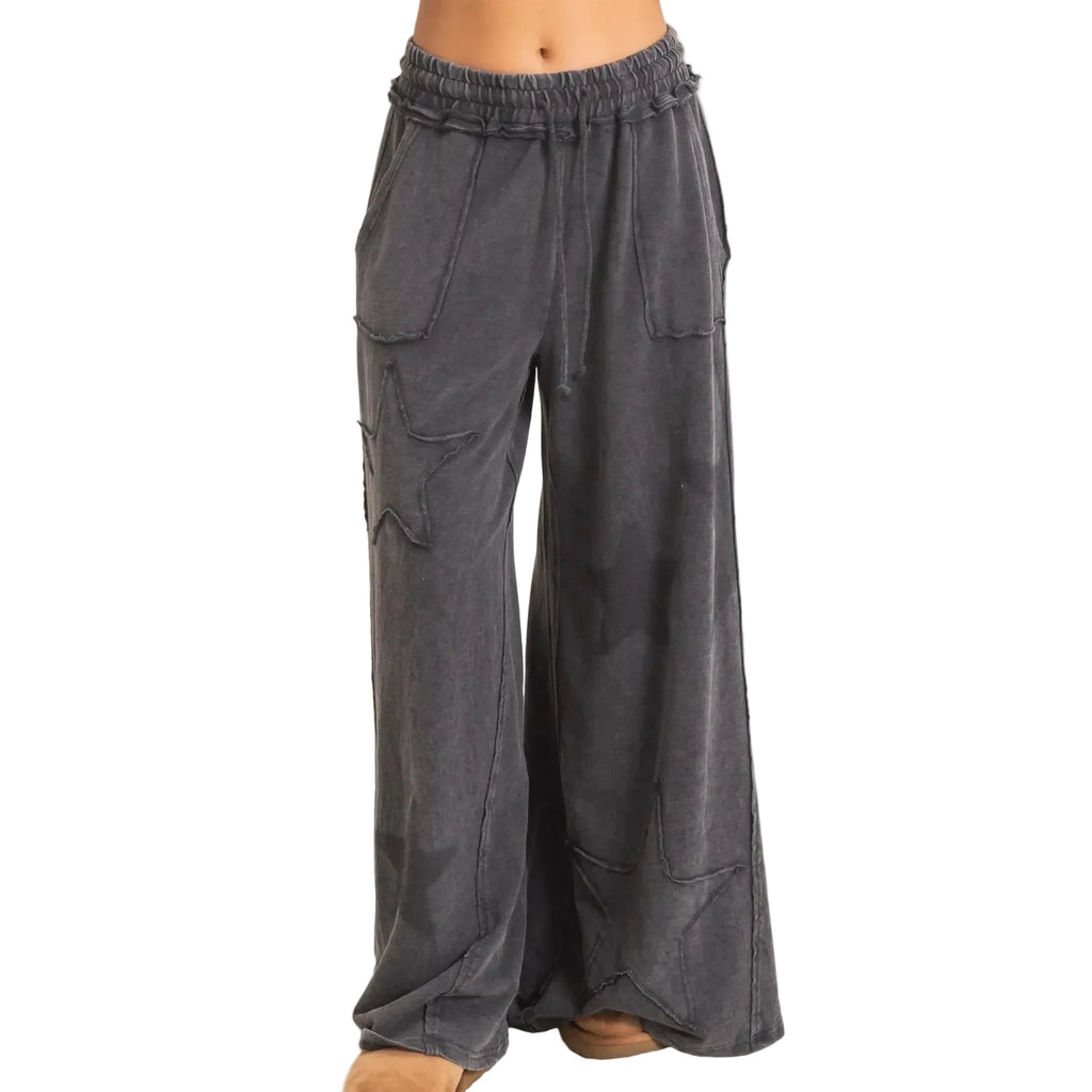 Mineral Wash Star Patch and Print Wide Leg Joggers